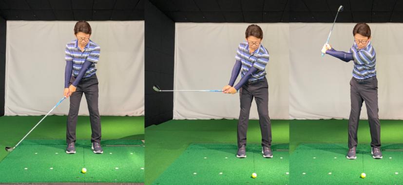 バックスイングでは両腕の三角形に気をつける