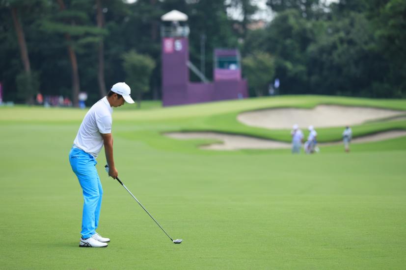 星野陸也のフェアウェイウッド後方連続写真【2020東京五輪・R2】（2021年）