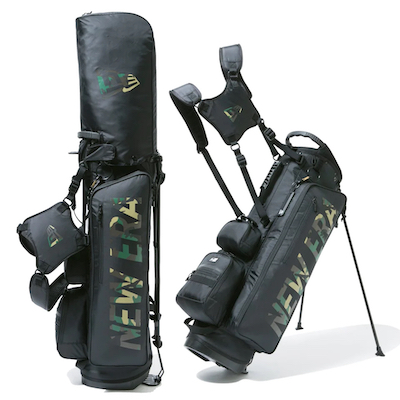 ニューエラ 【ゴルフ】 キャディーバッグ スタンド式 ブラック ウッドランドカモプリントロゴ [ベーシックポーチ付き]