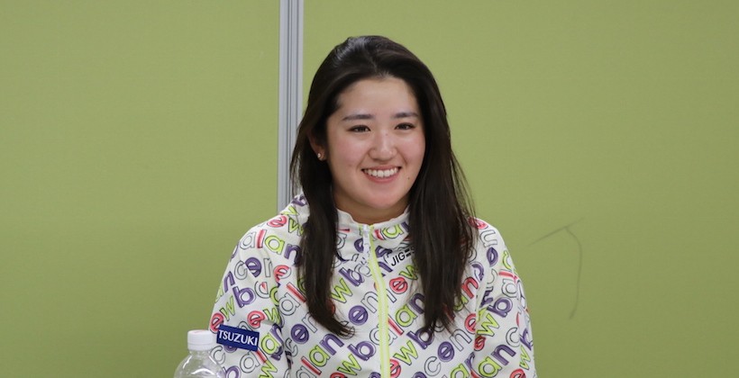 北谷津ゴルフガーデン(千葉県)で会見したオフシーズンの稲見萌寧