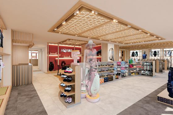 組子細工の天井を設えた店内スペース