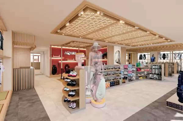 組子細工の天井を設えた店内スペース