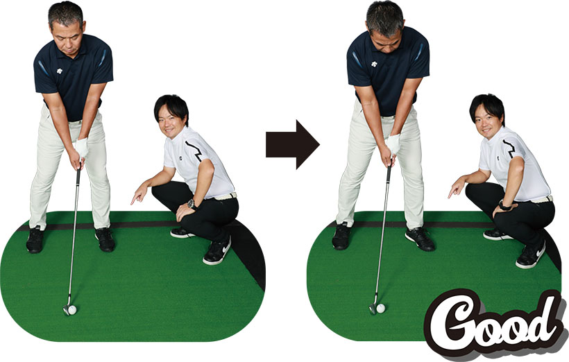 （写真左）左足のツマ先が閉じ気味ですが……（写真右）左足のツマ先はオープン気味がいい！