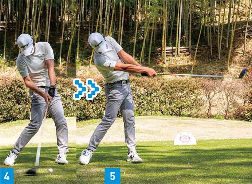 インサイド・イン軌道でドローボールを打っているが、昔に比べるとフェースローテーションは小さくなった。