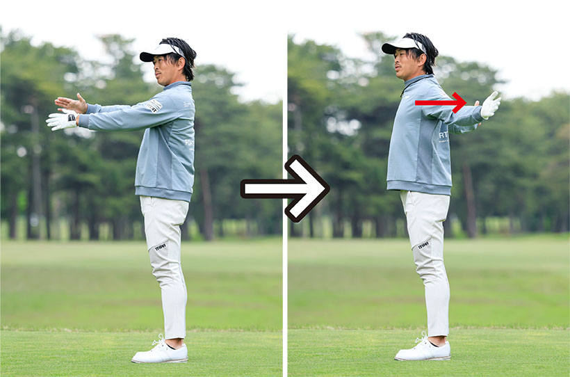 両腕を左右に広げ、胸を大きく張って肩甲骨を寄せる。体操系の動きも効果的。