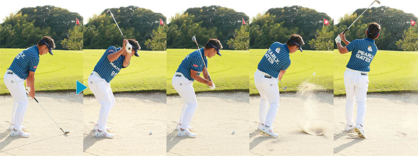 アプローチと同様、打つ前に球の高さやスピードをイメージし、アドレスに入る。インパクトが緩まないようにクラブをしっかり振り抜き、フィニッシュを取る。