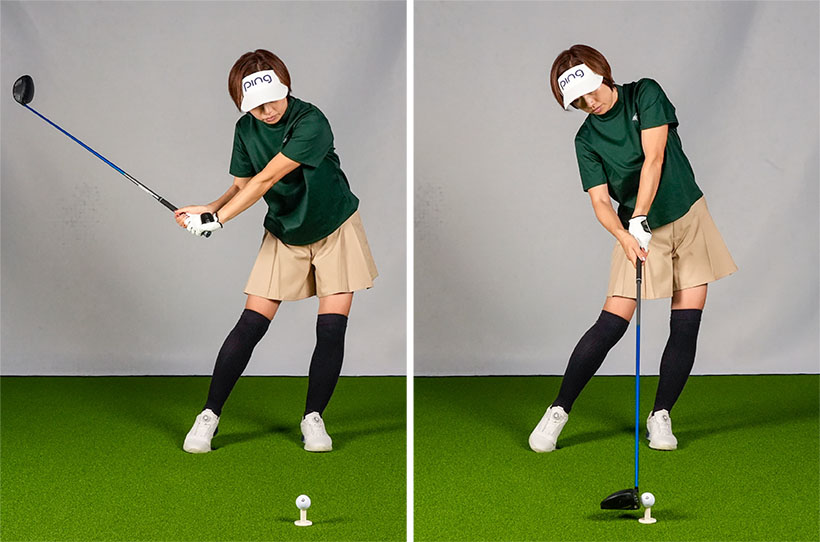 体を速く回しても切り返しからダウンスイングで腰が左にスライドするスエーになると回転が止まってうまく打てない。