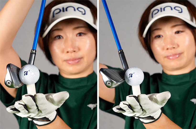 ティアップしたボールをレベルに打てばダフらないがアッパーに入れるとダフりもトップも出る。