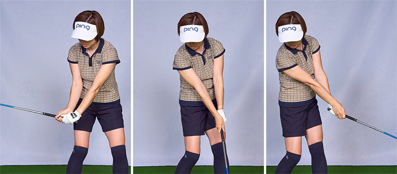 目的に合わせた素振りをするのは構わないが、ダウンスイングからフォローで前腕を左に回し、フェースターンが伴う素振りをするのが大前提だ。