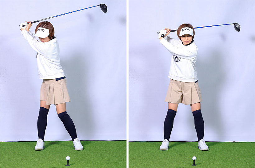 トップが浅いと感じても体が回っていれば問題なし。クラブを高い位置に運ぼうとすると手上げになる。