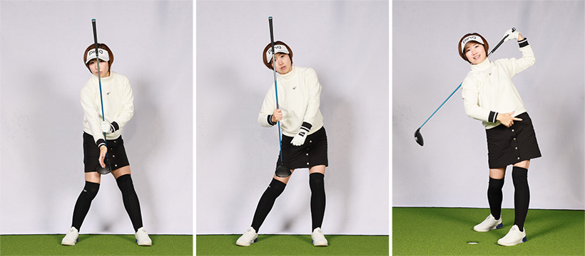 ベタ足の生命線は軸ブレを抑えられること。スウェイするとこれが崩壊してメリットが消滅する。両足幅の範囲で腰をクルッと回すのがポイントだ。