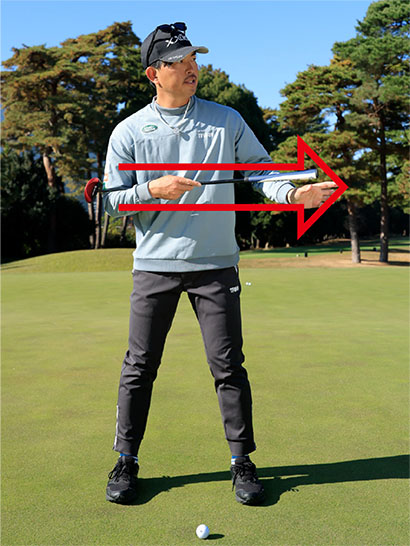 両ヒジがボールの出球の方向を管理する。アドレスの中で両ヒジがもっとも肝心なパーツだ。