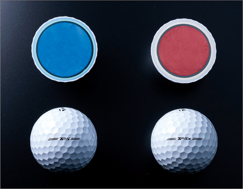 『TP5』と『TP5x』は各層の厚み、素材配合も違っている。『TP5』はコアを大きくしたことで初速性能が上がった。