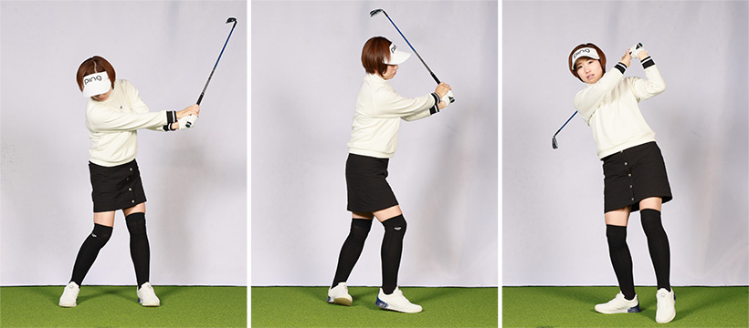 プロの中にはフィニッシュを気にせず、体が動きたい方向に動かして打っている人も。フィニッシュで右に体重を残し、体を開いてしまうのもあり。制約をかけないところも見習うべき点だ。